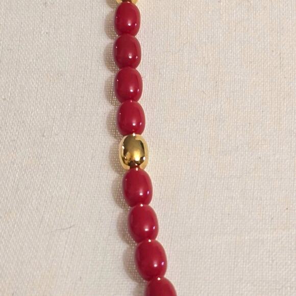 Vintage Napier Necklace Bright Red Gold Tone Oval Shaped Beads 28" L SKU 2258 - Picture 4 of 12